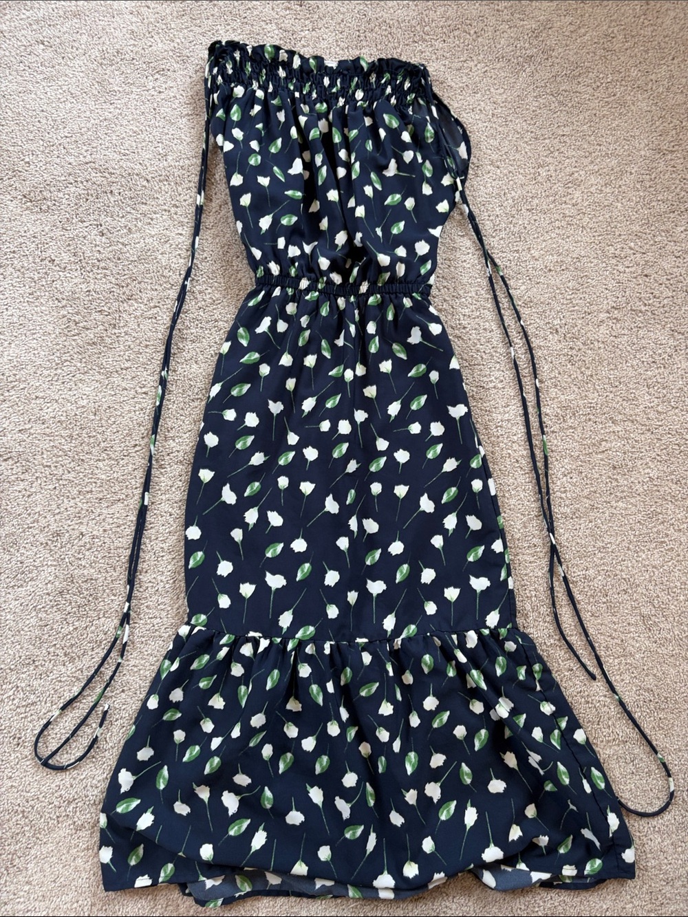 Maison Jules Navy Floral Maxi Dress with White and Green Tulip Print
